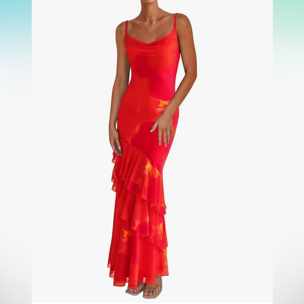 Elegant Red/orange/yellow Evening Dress
